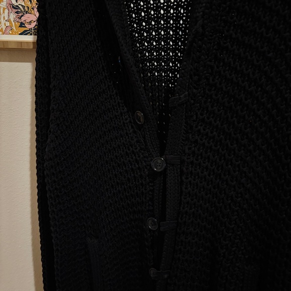 John Varvatos Black Silk Blend Chunky Knit Cardigan Sweater - Picture 7 of 7
